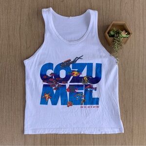 Cozumel Mexico Vintage Tank Top Size Medium Blue and White 90s Y2K Beach
